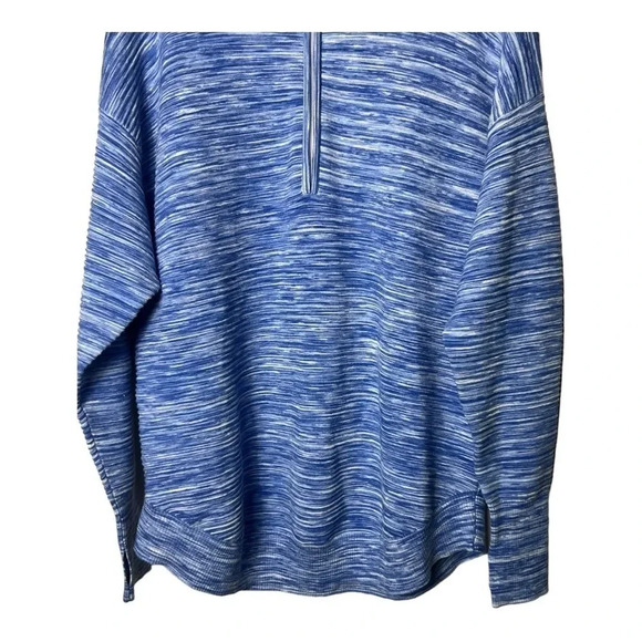1451. AERIE OFFLINE LONG SLEEVE 1/4 ZIP SWEATER RIBBED BLUE/WHITE COLOR MARBLE - Picture 4 of 9